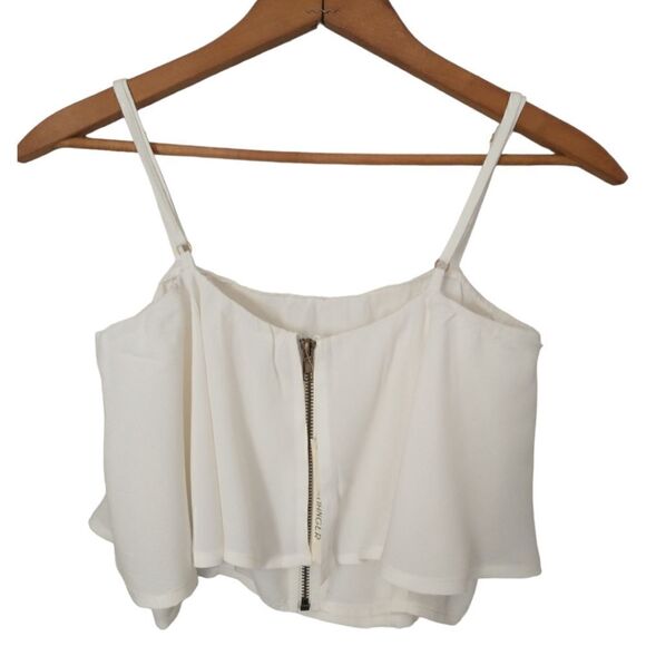Y2K Ruffled Crop Top Cami Vanilla White Adjustable Spaghetti Straps Zipper Back. - Picture 7 of 16